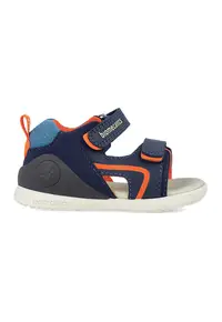 Sandale cu inchidere velcro si garnituri din material textil si piele - Portocaliu/Albastru inchis