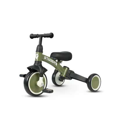 Tricicleta pentru copii Qplay Stager Verde evolutiva, pliabila, scaun reglabil, roti Eva, suport pentru picioare, maner parental reglabil