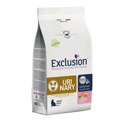 EXCLUSION Monoprotein VD Urinary, Porc și Mazăre, dietă veterinară, hrană uscată pisici, sistem urinar, 1.5kg