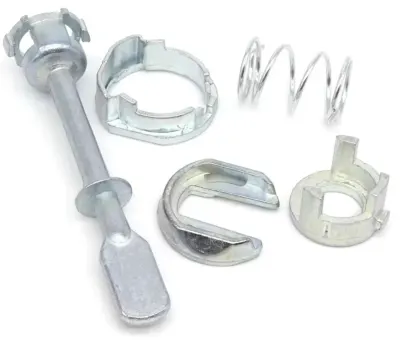 Kit reparatie incuietoare yala usa auto Techstar, compatibil VW Polo Classic 6KV, Caddy 9K, Seat Cordoba, Ibiza, butuc fata stanga sau dreapta, 5 piese, metal, argintiu