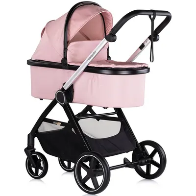 Carucior pentru copii Chipolino Marbella 3 in 1 pink marshmallow cu spatar reglabil, suspensii, maner ajustabil, bara detasabila, suport picioare reglabil