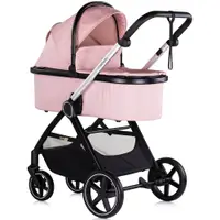 Carucior pentru copii Chipolino Marbella 3 in 1 pink marshmallow cu spatar reglabil, suspensii, maner ajustabil, bara detasabila, suport picioare reglabil