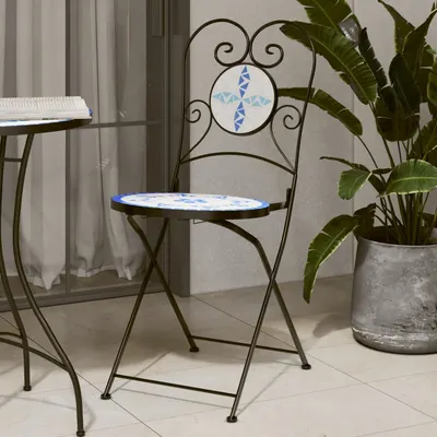 vidaXL Scaune pliante 2 buc. ceramică albastră și albă