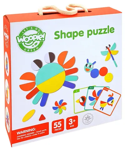 Puzzle din lemn Woopie Green - 40 modele, Montessori, 55 piese