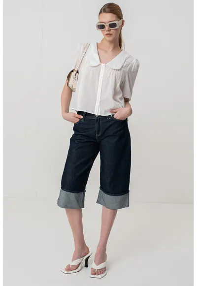 Camasa relaxed fit cu guler Peter Pan - Alb