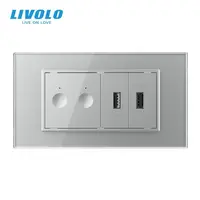 Intrerupator tactil dublu cap scara / cruce Zigbee + priza dubla USB, 4M, cu rama sticla Gri