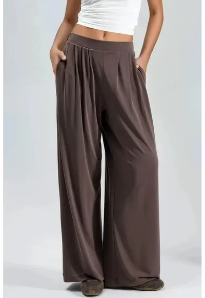 Pantaloni dama - modal/poliester - maro