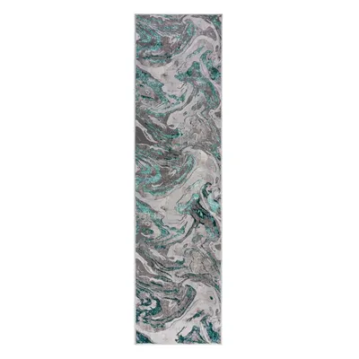 Covor tip traversă gri/turcoaz 60x230 cm Marbled – Flair Rugs