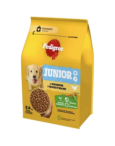 PEDIGREE Junior 2,6 kg hrana cu pasare si legume pentru caini adolescenti de rase mari si medii
