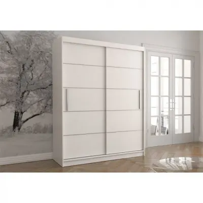 Dulap VISTA 06, usi glisante, 6 rafturi, bara de haine, alb, 150x61x200 cm