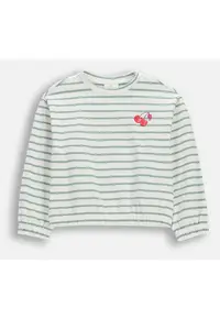 Tricou pentru fete - verde dungi - maneci lungi - Verde