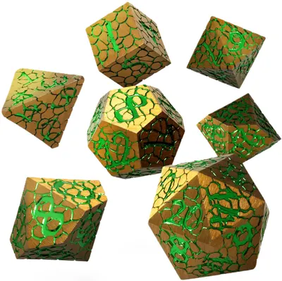 Set de zaruri GlassStaff - Metal RPG Dice Set, Scaleheart Gold (7 buc.)