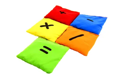 Set 5 șăculeți cu simboluri matematice, umpluți cu granule de polistiren, 10 x 10 cm