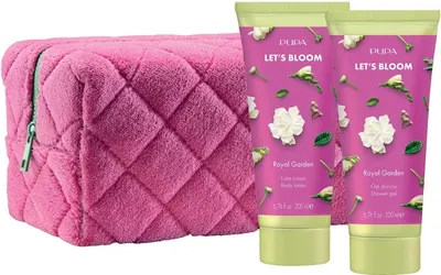 Pupa Let's Bloom Set Royal Garden - Gel de duș și Loțiune, 2 x 200 ml + Geantă de toaletă