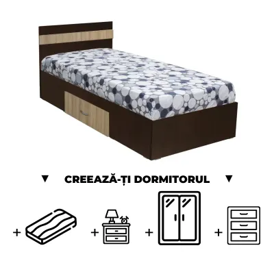 Creeaza-ti Dormitorul ALMA, sonoma inchis + sonoma deschis, de la Pat cu sertar Alma 90x200 cm