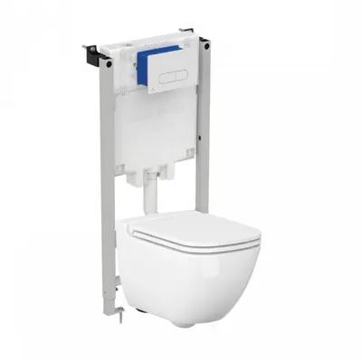 Set vas wc suspendat rimless, Cersanit, Caspia New si rezervor incastrat PROSYS cu clapeta Oleas M1 alb lucios, Ideal Standard