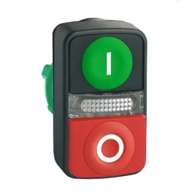Buton cu Cap dublu Luminos Verde Incastrat/Rosu Aparent Ø22 cu Marcaj