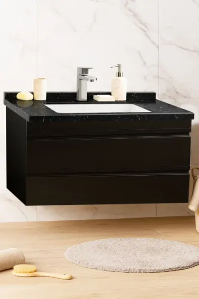 Set Baza front MDF si Lavoar seria 886, suspendata, cu sertare, montat, 100 cm, negru