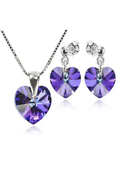 Set Argint 925 placat cu rodiu cu cristale Swarovski® Heart 10 mm Surub + Lant - Mov
