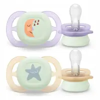Set 2 suzete, Philips Avent, Colectia Ultra Start, Ortodontice, Fara BPA, Sustenabile, Conceputa pentru gurite micute, Pentru noapte, Fosforescente, 0-2 luni, Cu model, Verde