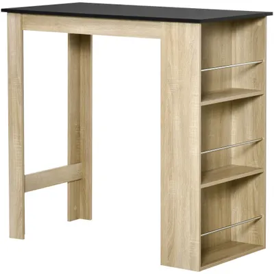 HOMCOM Masă de bar masă înaltă pentru bucătărie masă tip bar - dim. 112L x 57l x 106H cm - 3 rafturi - aspect stejar deschis/negru | Aosom Romania