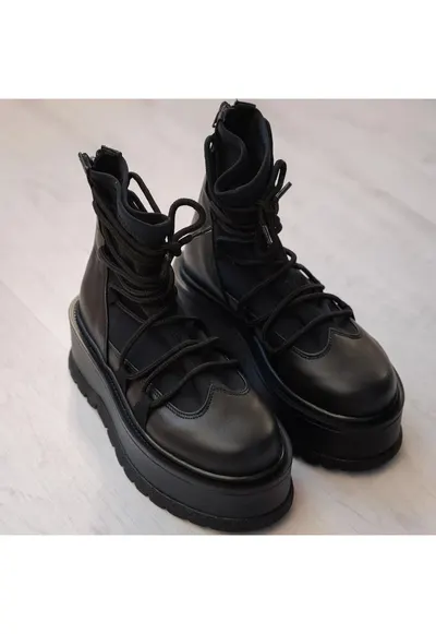Ghete din piele si textil Moon - Negru - Negru