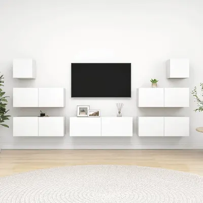 vidaXL Set dulapuri TV, 7 piese, alb, lemn prelucrat