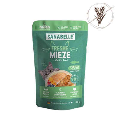 Hrana umeda pentru pisici Sanabelle plic Pastrav, Curcan si Pui 100 gr