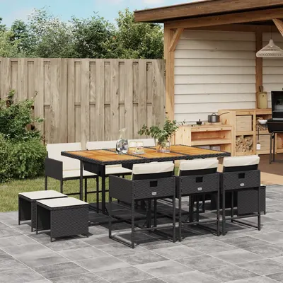 Gossi set mobilier de exterior cu perne, 11 piese, negru, poliratan