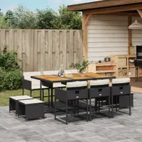 Gossi set mobilier de exterior cu perne, 11 piese, negru, poliratan