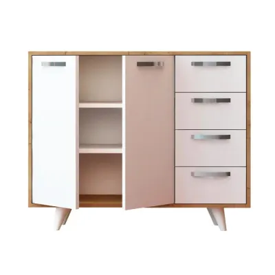 Comoda WAGA, stejar + alb, 100x35x82 cm