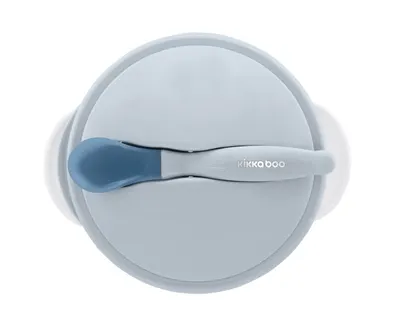 Set castronel cu ventuza si lingurita cu senzor de temperatura KikkaBoo Blue,recomandat pentru copii peste 4 luni,capacitate 250ml,fara bpa