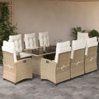 Gossi set de masa pentru gradina, 9 piese, cu perne, bej, poliratan