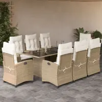 Gossi set de masa pentru gradina, 9 piese, cu perne, bej, poliratan