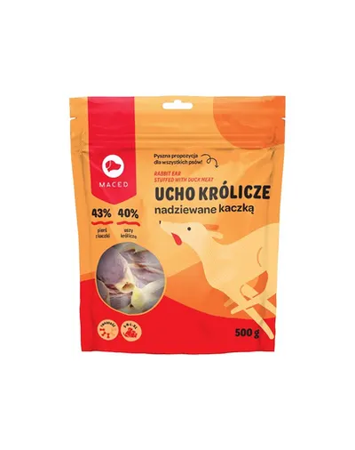 MACED Recompensa caine, ureche iepure umpluta cu rata 500 g