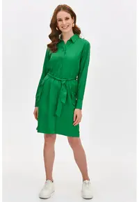Rochie cu nasturi si buzunare cu clapa - Verde
