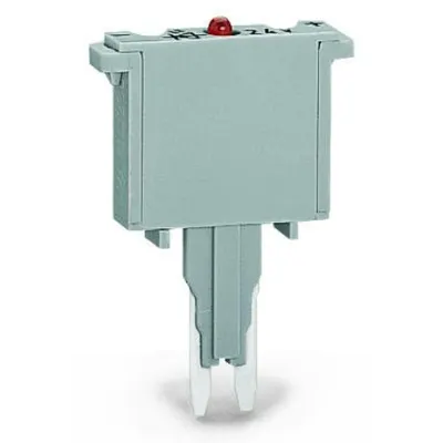 Fuse plug; with soldered miniature fuse; with indicator lamp; LED (red); DC 30 - 65 V; 250 mA FF; 5 mm wide; gray
