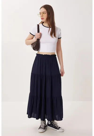 Fusta maxi Happiness Istanbul - bleumarin - viscoza