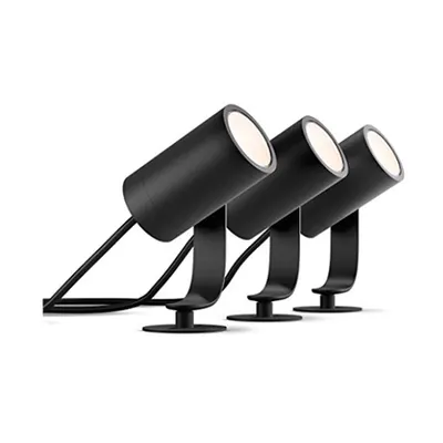 Set 3 proiectoare exterior Philips HUE Lily Crom mat bec LED, adaptor IP65