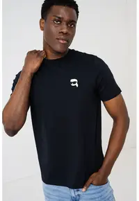 Tricou de bumbac cu monograma discreta - Negru