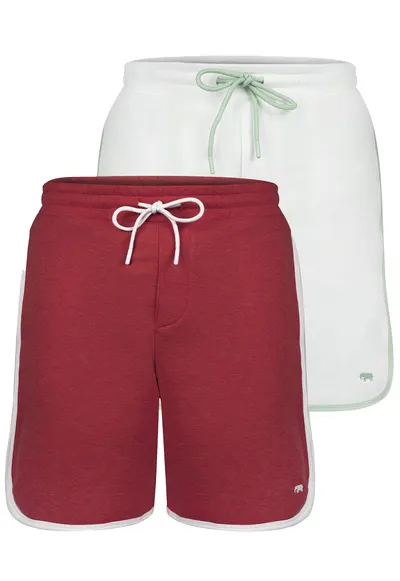 Set de pantaloni de trening scurti cu garnituri contrastante - 2 perechi - Verde pal/Caramiziu inchis