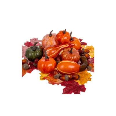 Decoratiuni artificiale de toamna, set 50 frunze, dovleci, ghinde, multicolor