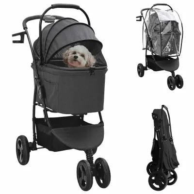 vidaXL Carucior pentru Pisici Pliante Negru 78 x 54 x 101 cm Poliester