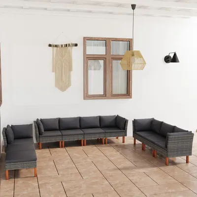 Gossi set mobilier de gradina cu perne, 10 piese, gri, poliratan