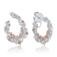 Cercei din aur alb-roz cu diamante incolore taietura rose de 1.49ct si diamante roz rotunde de 0.94ct