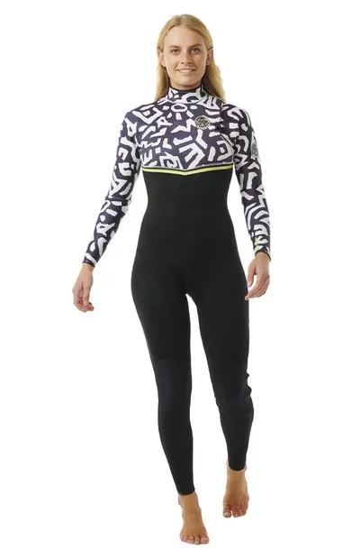Costum de baie pentru femei Rip Curl E-Bomb 4/3 mm Zip Free Sublimed negru/ lime