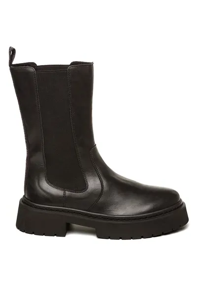 Ghete Chelsea din piele - Negru
