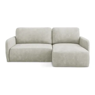 Colțar crem extensibil/cu spațiu de depozitare cu tapițerie din chenille (cu colț pe partea dreaptă/cu șezlong) Lilo – Makamii