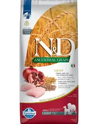 FARMINA N&amp;D Low Grain Light Adult Medium/Maxi Sac hrana uscata pentru caini talie medie sau mare, cu pui si rodie 12 kg