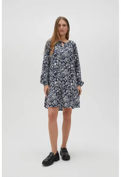 Rochie din vascoza cu imprimeu paisley albastru inchis - Bleumarin